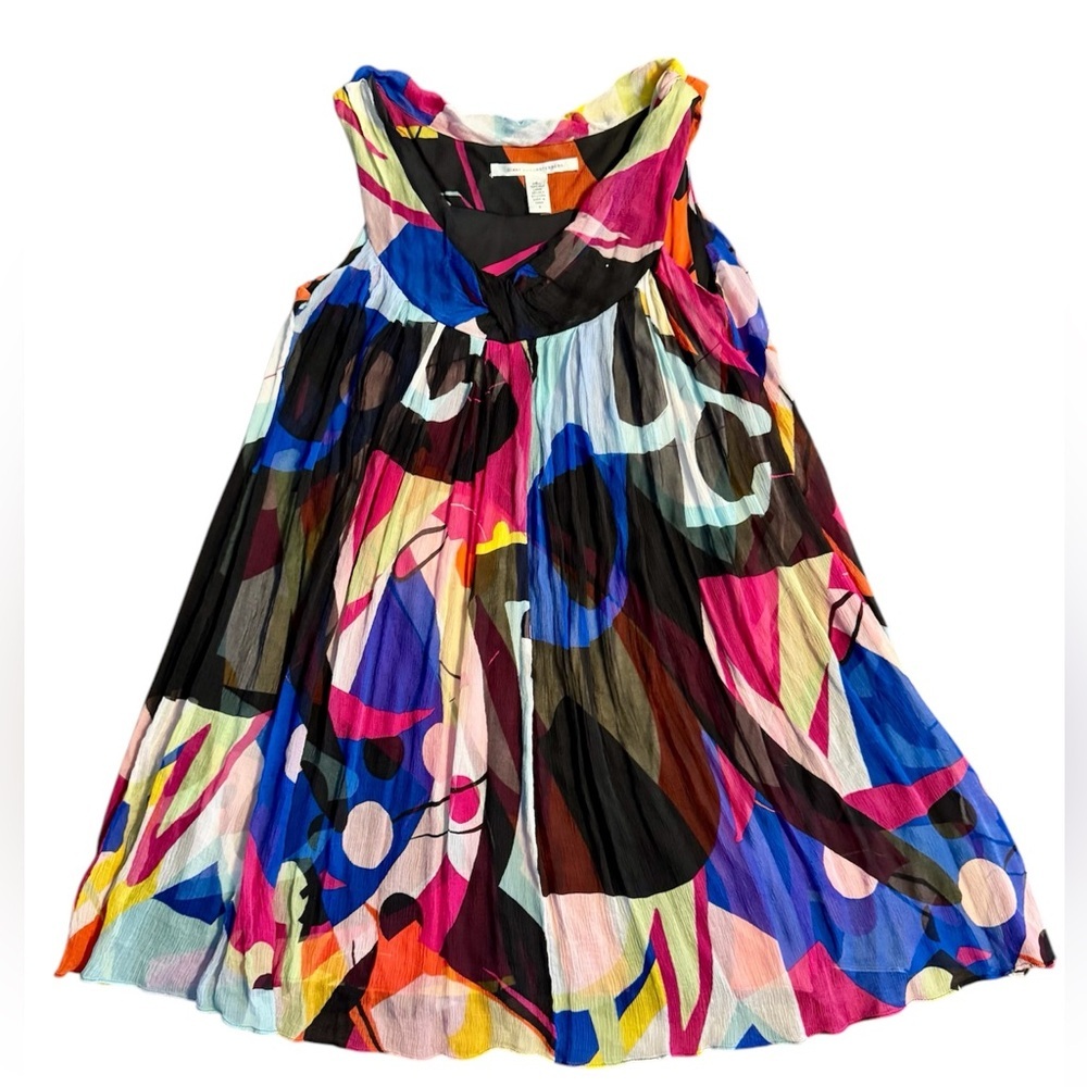Diane Von Furstenberg silk abstract art sleeveless a line flowy dress size 0
